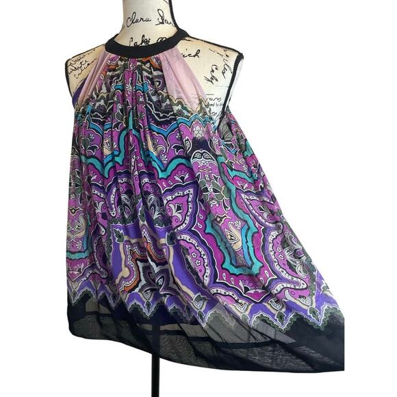 Y2K ECI NEW YORK BLOUSE DRESS MINI PURPLE PAISLEY SZ 4 BOHO ECLECTIC RETRO - Picture 7 of 12